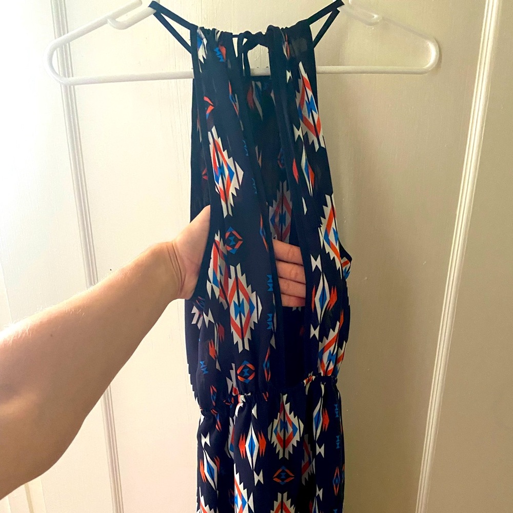 Blue diamond dress with pink designs